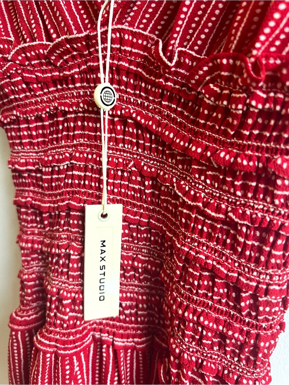 Max Studio Chic Boho Classy Red & White Striped Ruffle Jumpsuit - Picture 7 of 11